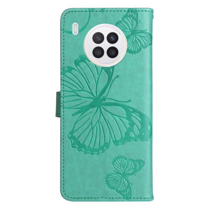 Leren Hoesje Huawei Nova 8i / Honor 50 Lite Grote Stringvlinders Bescherming Hoesje