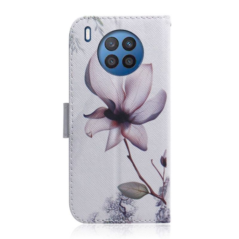 Leren Hoesje Huawei Nova 8i / Honor 50 Lite Oudroze Bloem Bescherming Hoesje