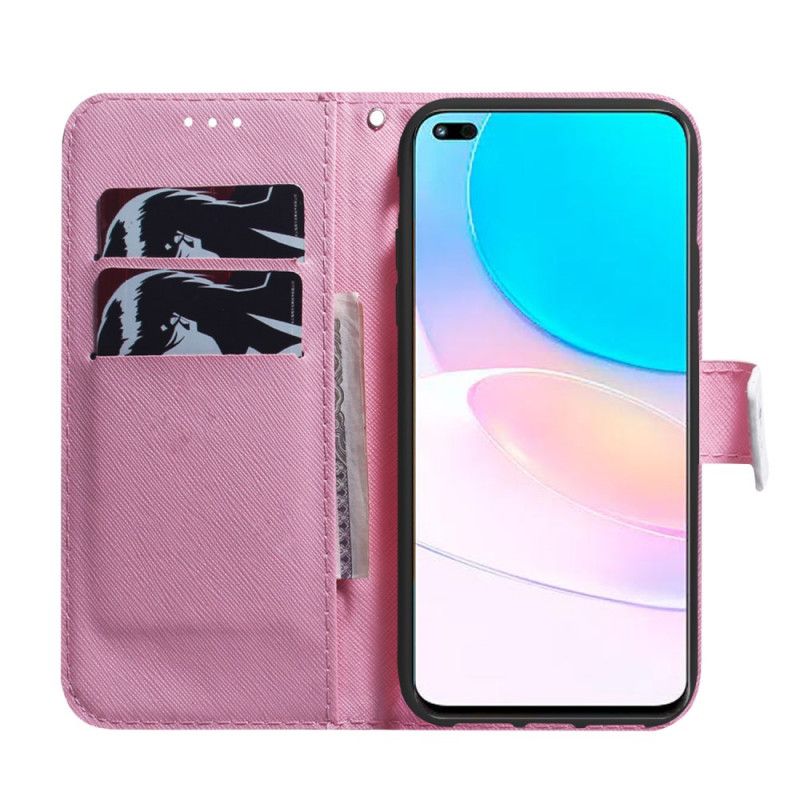 Leren Hoesje Huawei Nova 8i / Honor 50 Lite Oudroze Bloem Bescherming Hoesje
