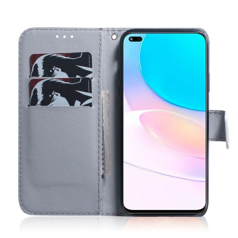 Leren Hoesje Huawei Nova 8i / Honor 50 Lite Schilderij Van Uilen Bescherming Hoesje
