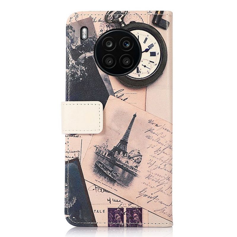 Leren Hoesje Voor Huawei Nova 8i / Honor 50 Lite Eiffeltoren Van De Dichter