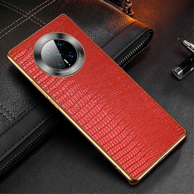 Cover Hoesje Huawei Mate 40 Pro Rood Zwart Telefoonhoesje Hagedisstructuur Van Echt Leer
