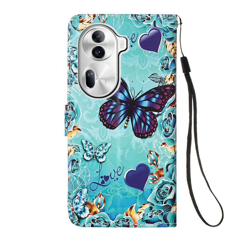 Leren Hoesje Oppo Reno 11 Pro 5g Vlinders En Harten Met Riempje Bescherming Hoesje