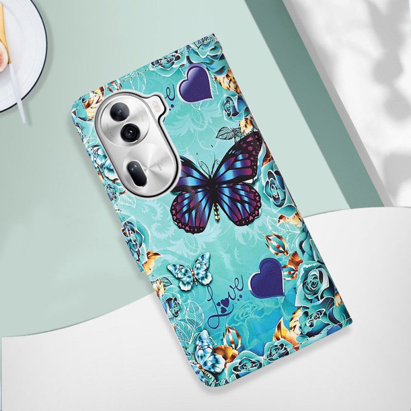 Leren Hoesje Oppo Reno 11 Pro 5g Vlinders En Harten Met Riempje Bescherming Hoesje