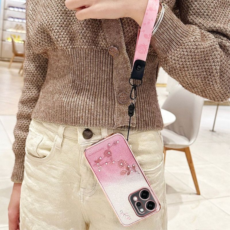 Hoesje Oppo Reno 14 5g Bloemen En Strass-steentjes Bescherming Hoesje