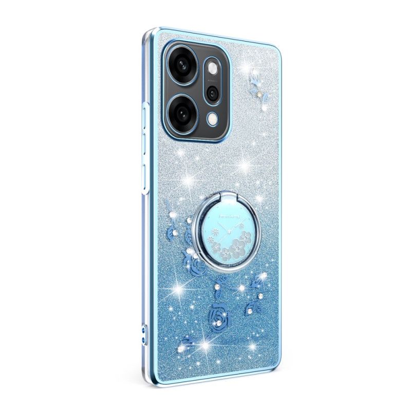 Hoesje Voor Oppo Reno 14 5g Bloemen En Strass-steentjes Met Ringhouder