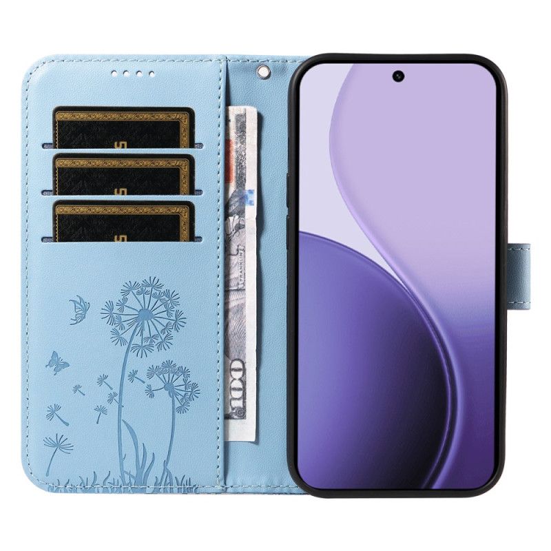 Leren Hoesje Oppo Reno 14 5g Paardenbloemen Met Bandje