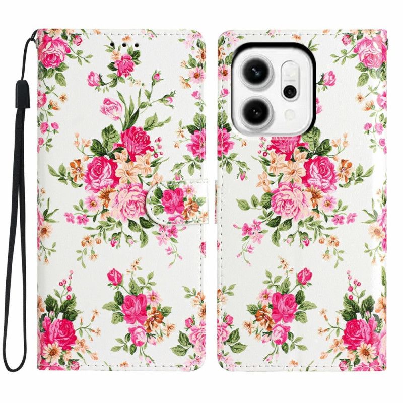 Leren Hoesje Voor Oppo Reno 14 5g Rode Bloemen
