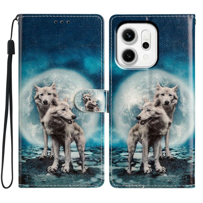 Leren Hoesje Voor Oppo Reno 14 5g Twee Wolven