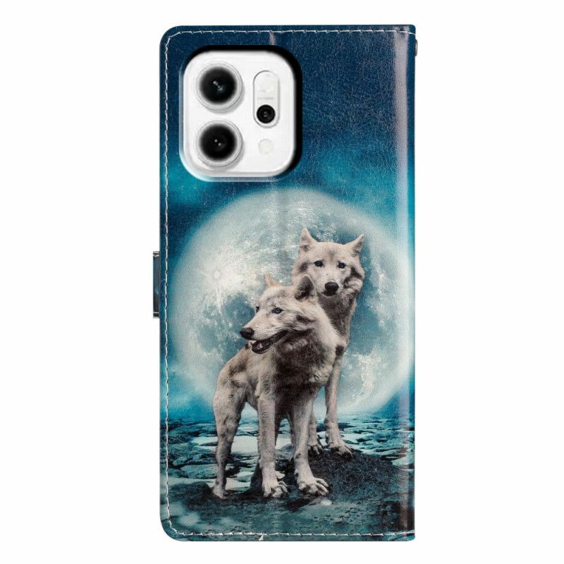 Leren Hoesje Voor Oppo Reno 14 5g Twee Wolven