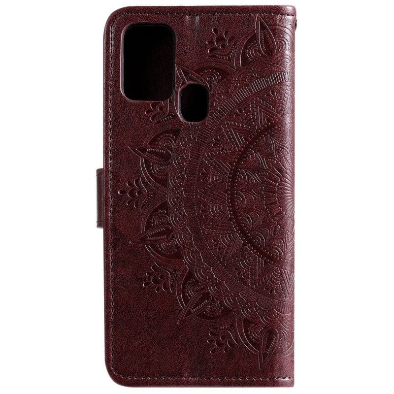 Cover Folio-hoesje Samsung Galaxy A21s Magenta Grijs Telefoonhoesje Zon Mandala