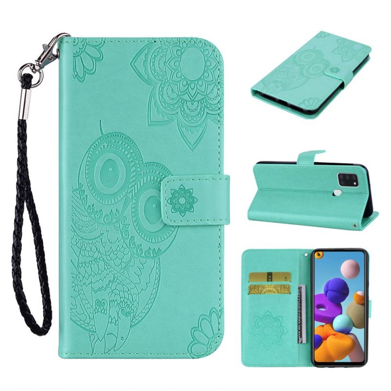 Cover Folio-hoesje Samsung Galaxy A21s Rood Grijs Telefoonhoesje Uil Mandala En String
