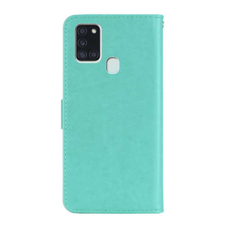 Cover Folio-hoesje Samsung Galaxy A21s Rood Grijs Telefoonhoesje Uil Mandala En String