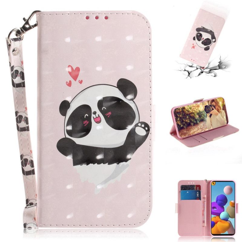 Cover Folio-hoesje Samsung Galaxy A21s Telefoonhoesje Panda Love Met String
