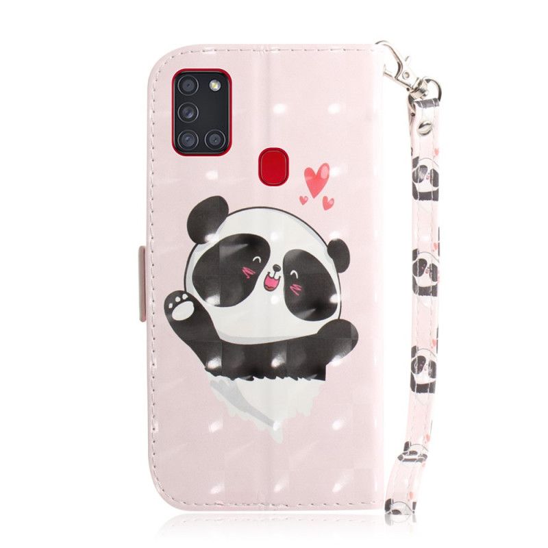 Cover Folio-hoesje Samsung Galaxy A21s Telefoonhoesje Panda Love Met String