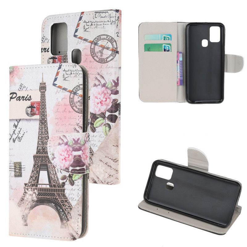 Cover Folio-hoesje Samsung Galaxy A21s Telefoonhoesje Retro Eiffeltoren