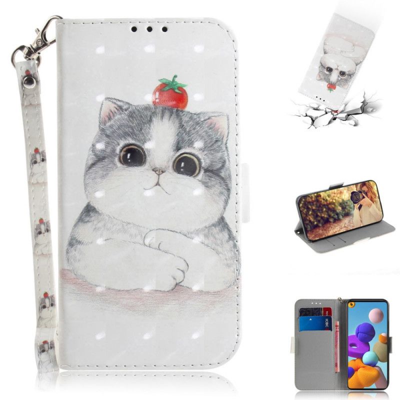 Flip Case Leren Samsung Galaxy A21s Tomaat Op De String Kat