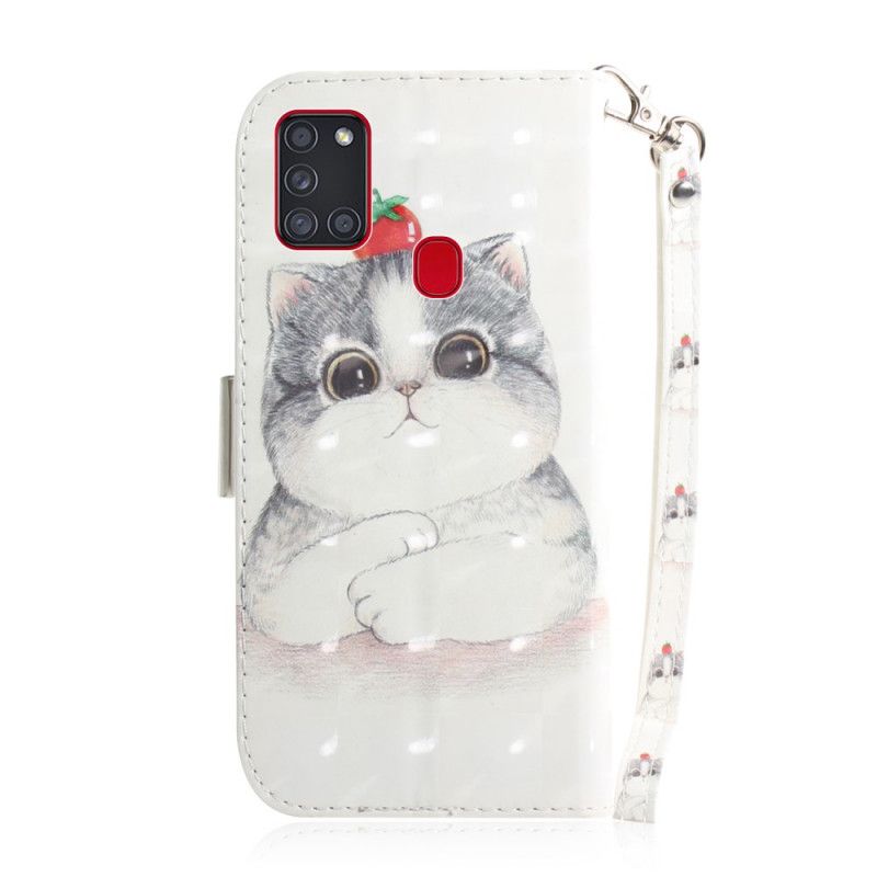 Flip Case Leren Samsung Galaxy A21s Tomaat Op De String Kat