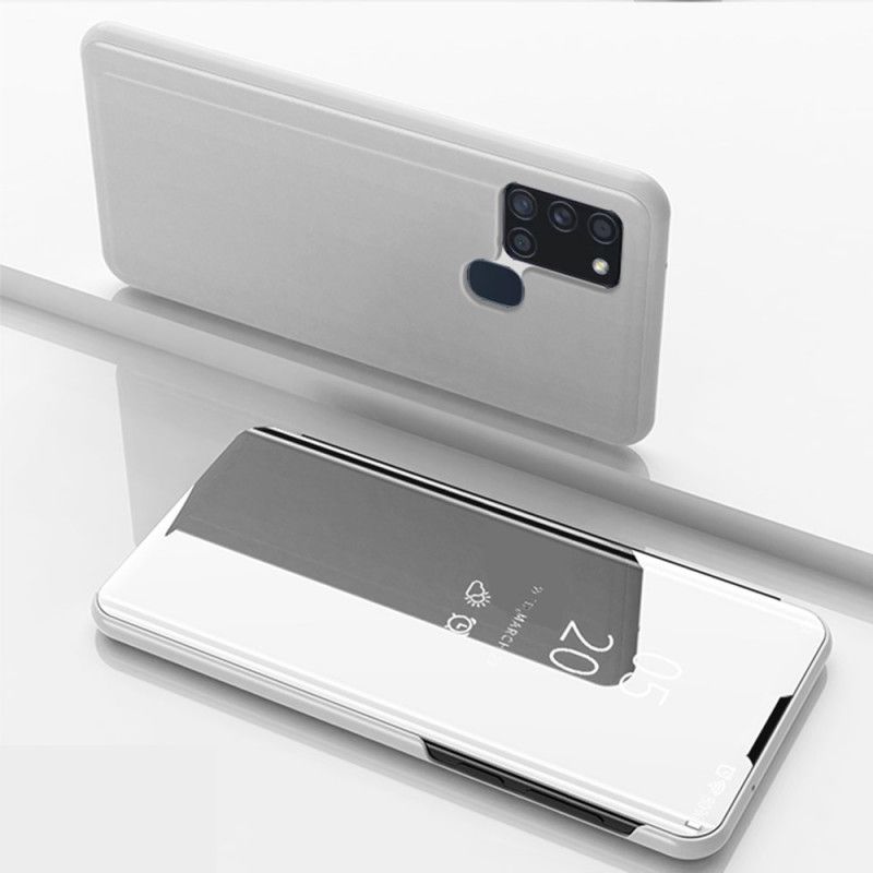 Folio-hoesje Samsung Galaxy A21s Wit Zwart Telefoonhoesje Spiegel