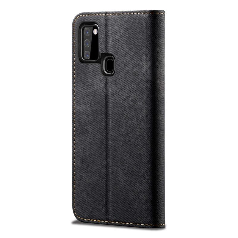 Folio-hoesje voor Samsung Galaxy A21s Donkerblauw Zwart Jeansstof