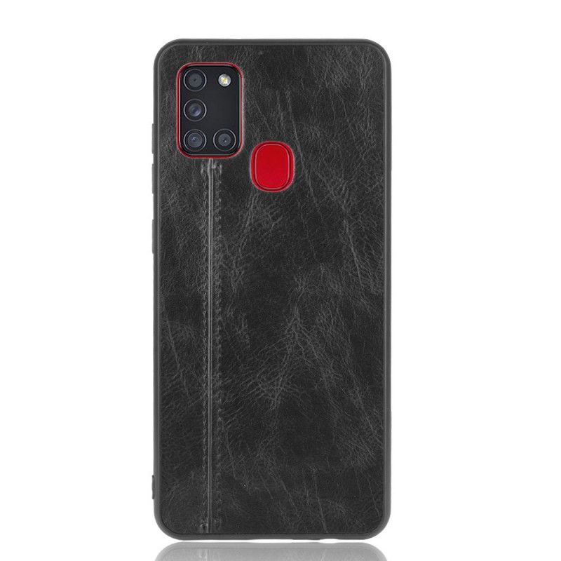 Hoesje Samsung Galaxy A21s Rood Zwart Gestikt Leereffect