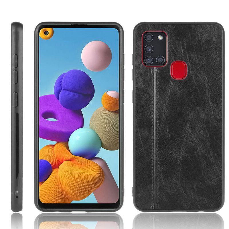 Hoesje Samsung Galaxy A21s Rood Zwart Gestikt Leereffect