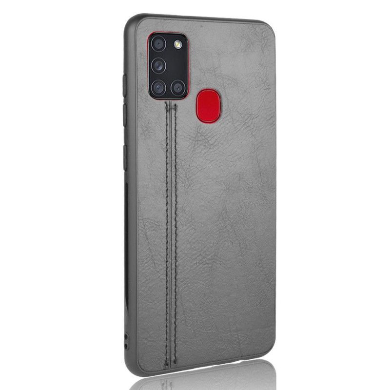 Hoesje Samsung Galaxy A21s Rood Zwart Gestikt Leereffect