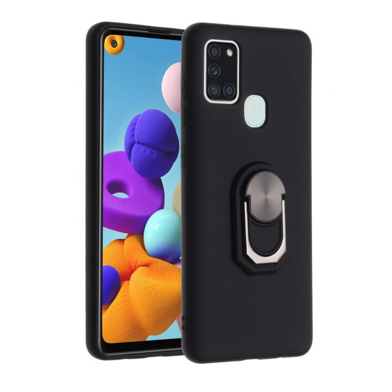 Hoesje Samsung Galaxy A21s Rood Zwart Siliconen En Ring