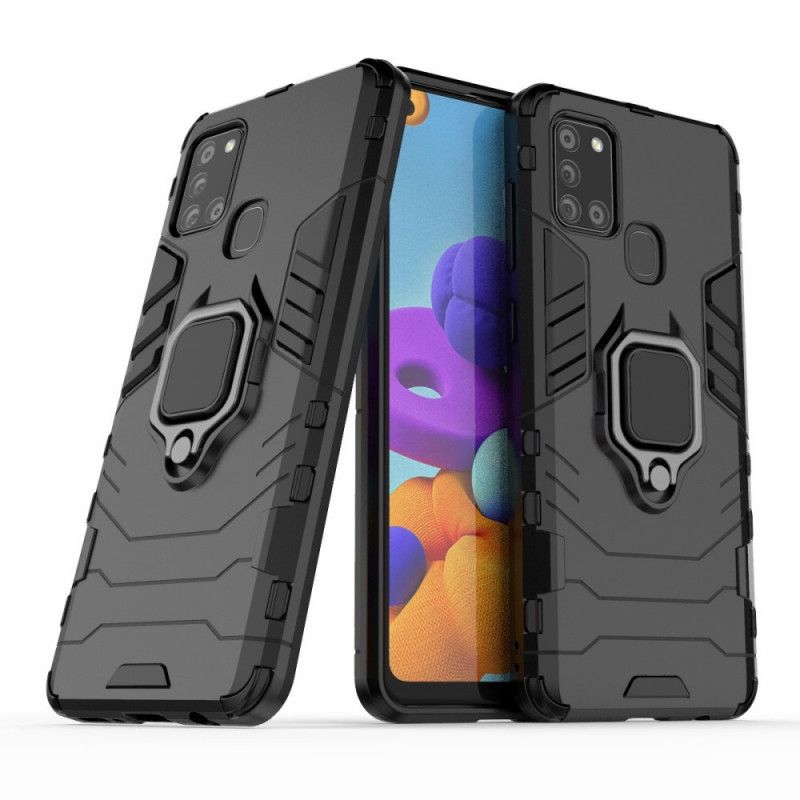 Hoesje voor Samsung Galaxy A21s Rood Zwart Resistente Ring