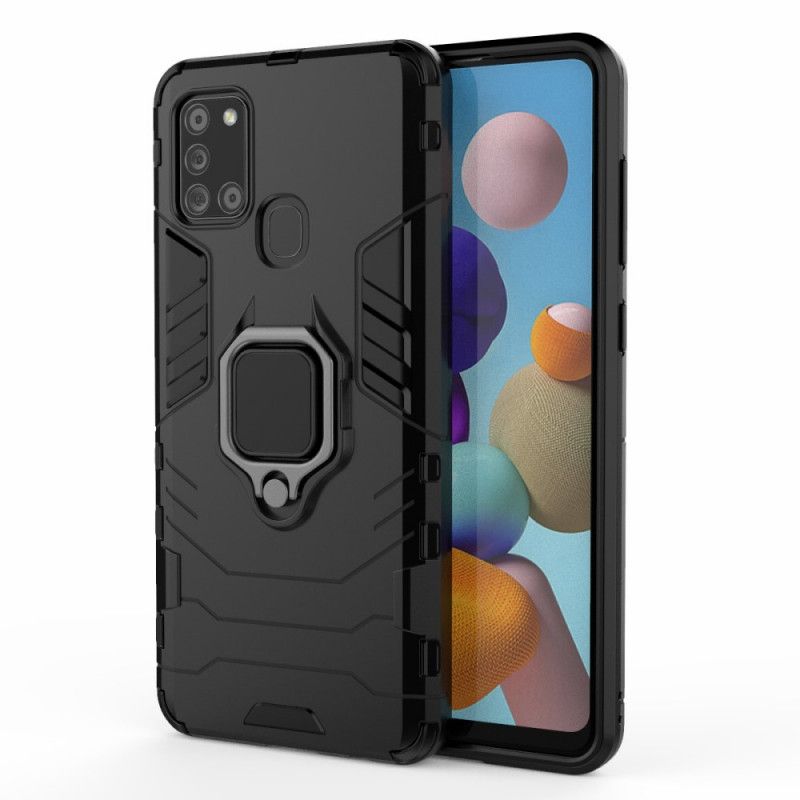 Hoesje voor Samsung Galaxy A21s Rood Zwart Resistente Ring