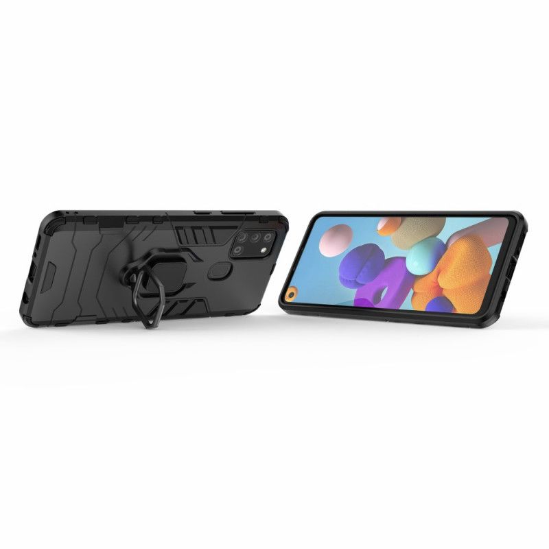Hoesje voor Samsung Galaxy A21s Rood Zwart Resistente Ring