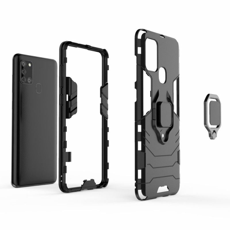 Hoesje voor Samsung Galaxy A21s Rood Zwart Resistente Ring