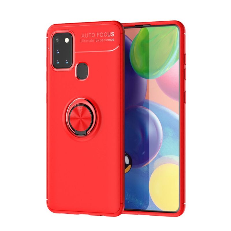 Hoesje voor Samsung Galaxy A21s Rood Zwart Roterende Ring