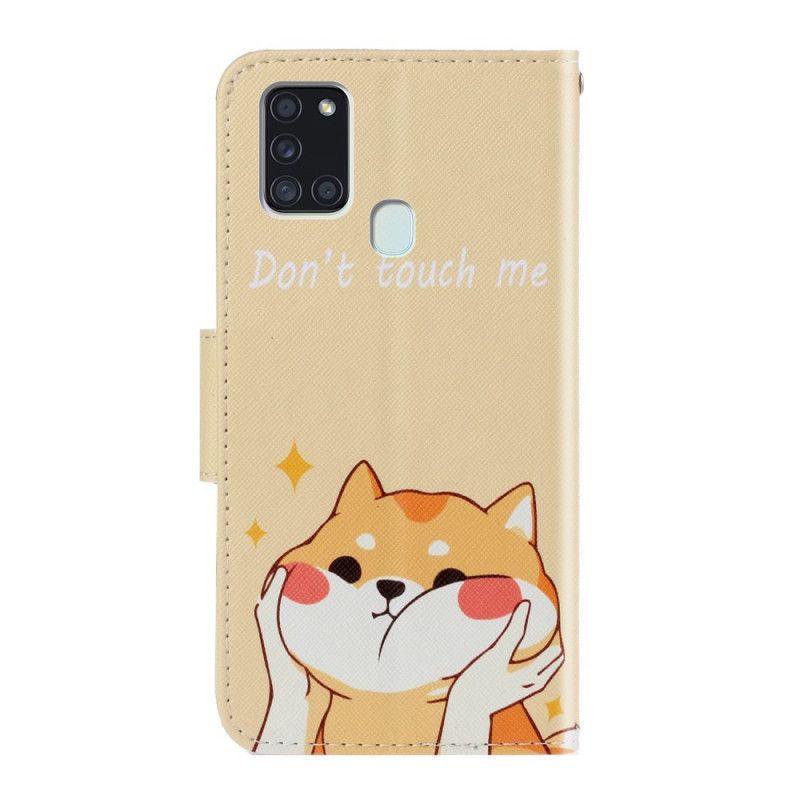 Leren Hoesje Samsung Galaxy A21s Kat Raak Me Niet Aan Met String