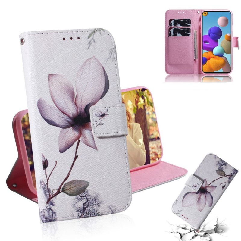 Leren Hoesje Samsung Galaxy A21s Oud Roze Bloem