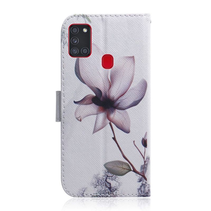 Leren Hoesje Samsung Galaxy A21s Oud Roze Bloem