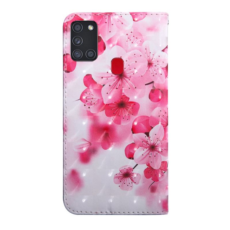 Leren Hoesje Samsung Galaxy A21s Roze Bloemen