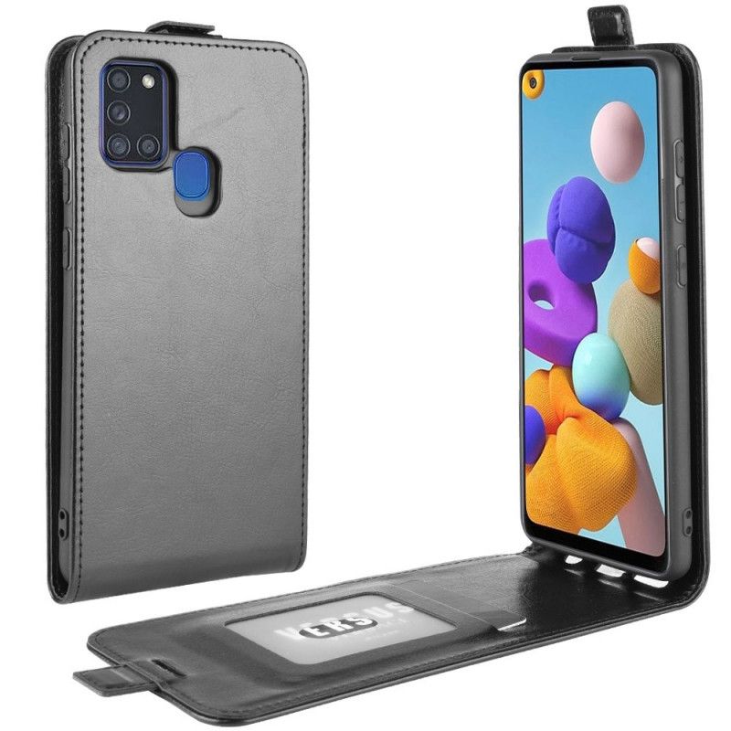 Leren Hoesje Samsung Galaxy A21s Wit Zwart Vouwledereffect