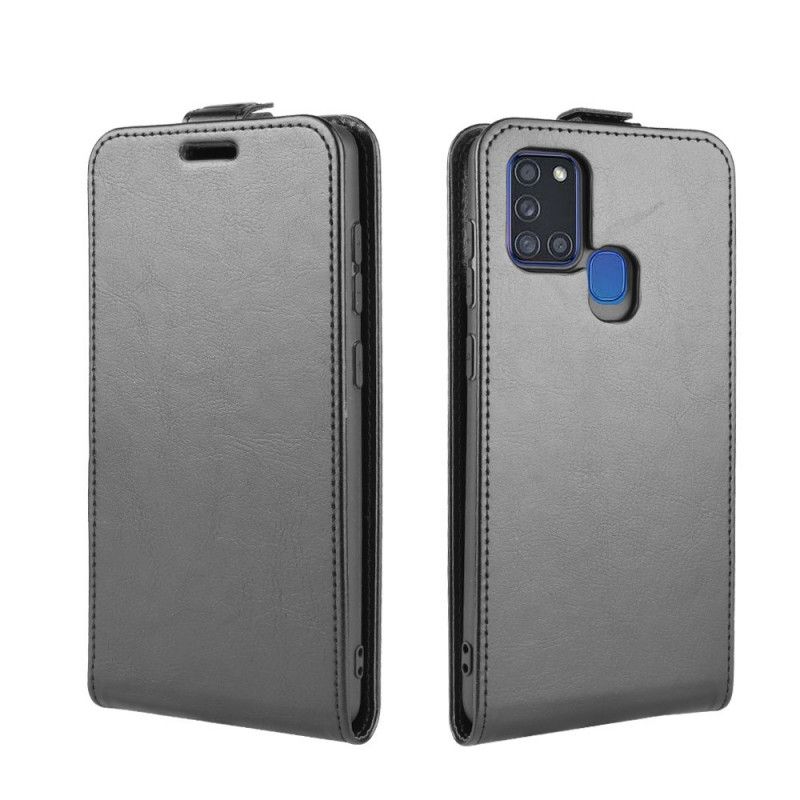 Leren Hoesje Samsung Galaxy A21s Wit Zwart Vouwledereffect
