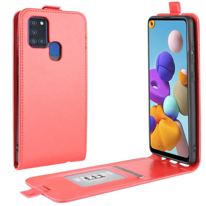 Leren Hoesje Samsung Galaxy A21s Wit Zwart Vouwledereffect