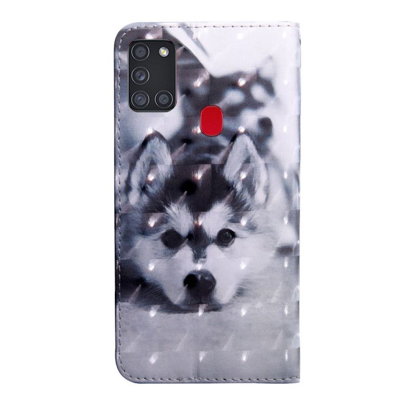 Leren Hoesje Samsung Galaxy A21s Zwart-Witte Hond