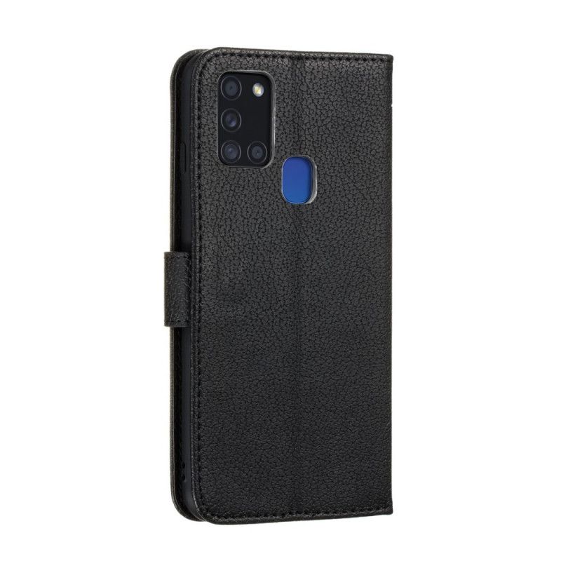 Leren Hoesje voor Samsung Galaxy A21s Grijs Zwart Leef Je Droom Imitatieleer