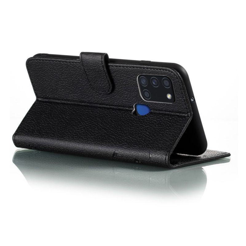 Leren Hoesje voor Samsung Galaxy A21s Grijs Zwart Leef Je Droom Imitatieleer