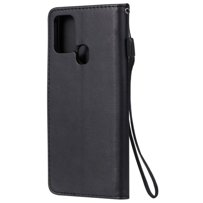 Leren Hoesje voor Samsung Galaxy A21s Rood Zwart Leereffect Met Riem