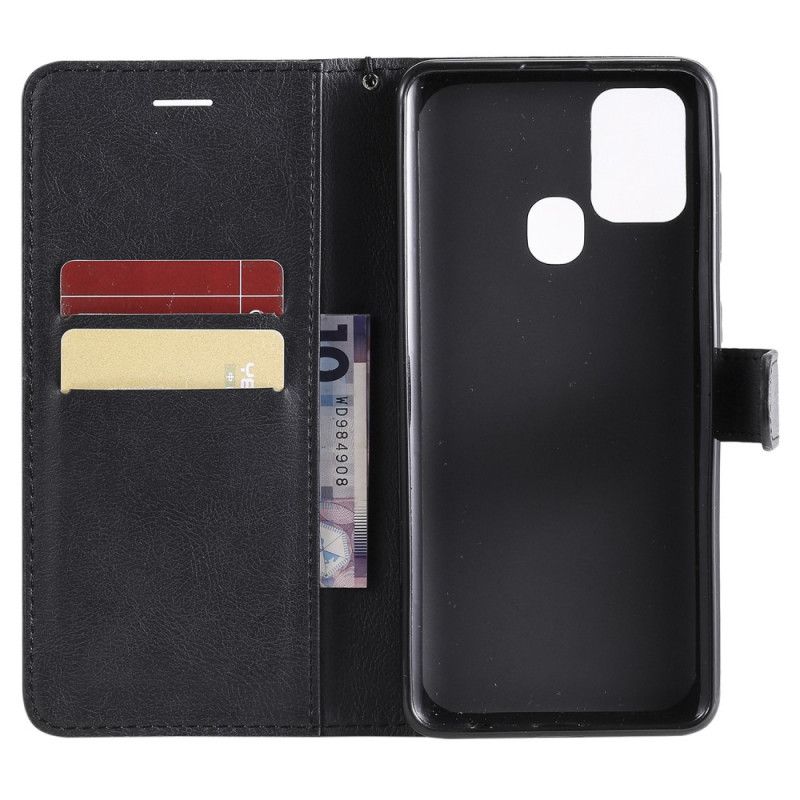 Leren Hoesje voor Samsung Galaxy A21s Rood Zwart Leereffect Met Riem