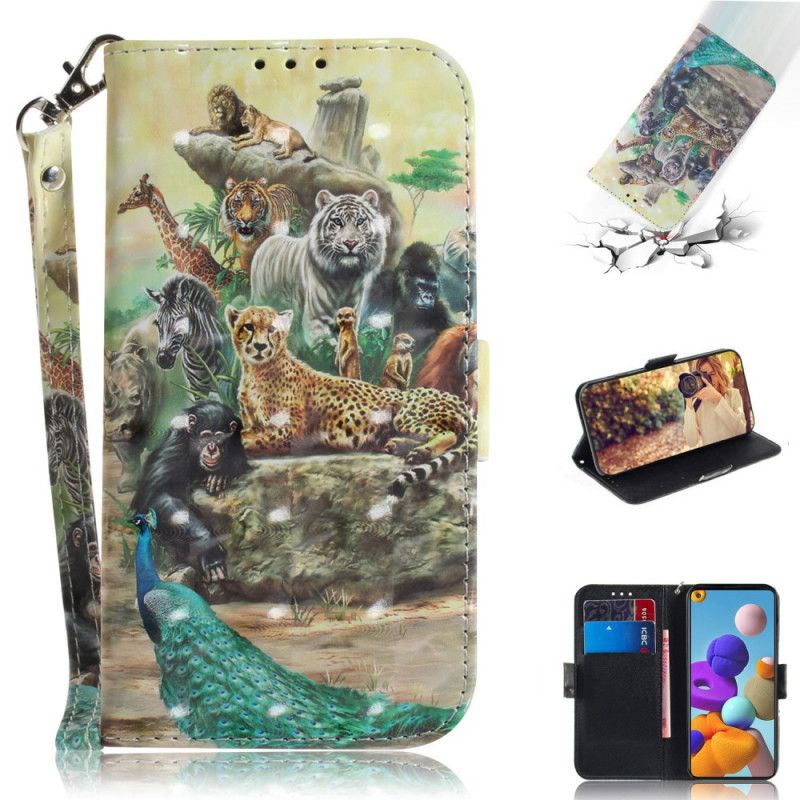 Leren Hoesje voor Samsung Galaxy A21s String Safari Dieren