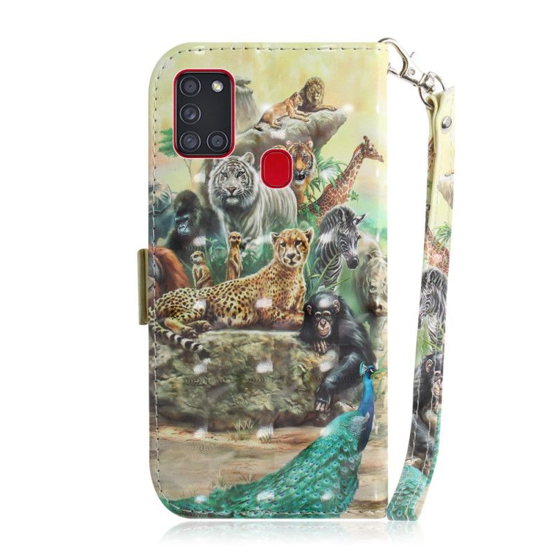 Leren Hoesje voor Samsung Galaxy A21s String Safari Dieren