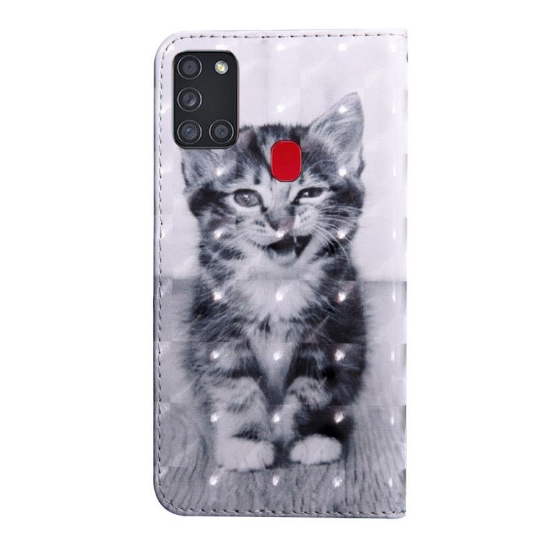 Leren Hoesje voor Samsung Galaxy A21s Zwart-Witte Kat