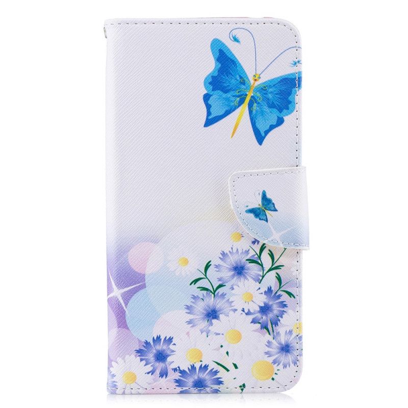 Cover Folio-hoesje Xiaomi Pocophone F1 Magenta Telefoonhoesje Geschilderde Vlinders En Bloemen