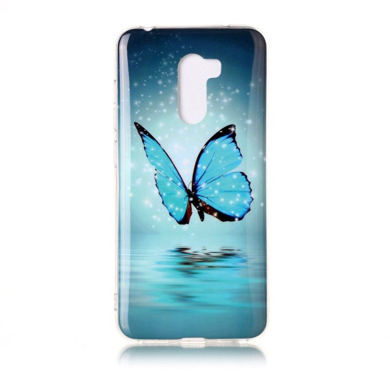Hoesje voor Xiaomi Pocophone F1 Fluorescerende Blauwe Vlinder